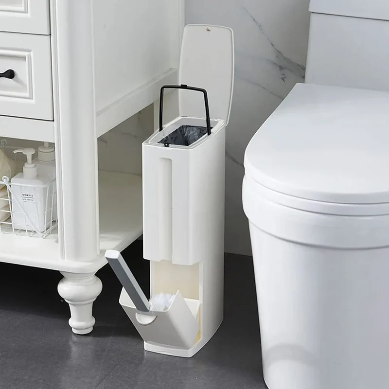 SlimPure 3-in-1 Ultradünner Abfalleimer – 4.4” Schmaler Badezimmer-Mülleimer mit Deckel
