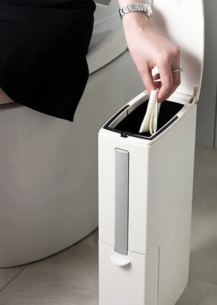 SlimPure 3-in-1 Ultradünner Abfalleimer – 4.4” Schmaler Badezimmer-Mülleimer mit Deckel