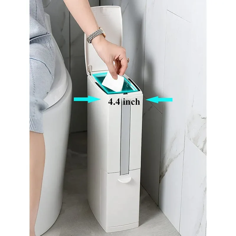 SlimPure 3-in-1 Ultradünner Abfalleimer – 4.4” Schmaler Badezimmer-Mülleimer mit Deckel