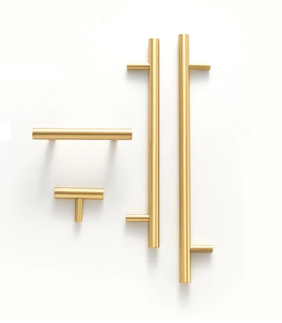 Nurlin T-Bar Messing Möbelgriff – Rund, Extra Lang, Modernes Design für Schränke, Schubladen & Kühlschrank
