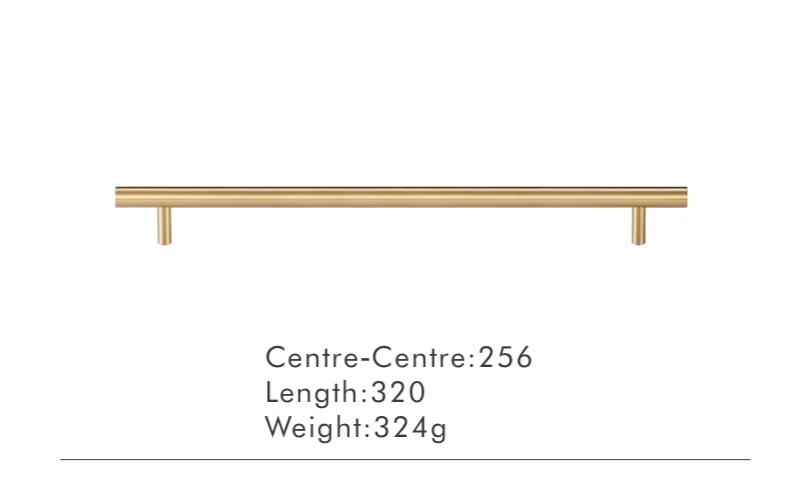 Nurlin T-Bar Messing Möbelgriff – Rund, Extra Lang, Modernes Design für Schränke, Schubladen & Kühlschrank