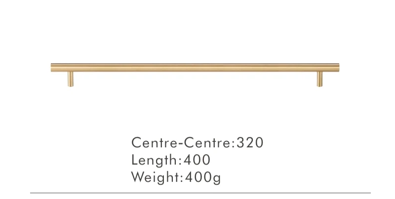 Nurlin T-Bar Messing Möbelgriff – Rund, Extra Lang, Modernes Design für Schränke, Schubladen & Kühlschrank