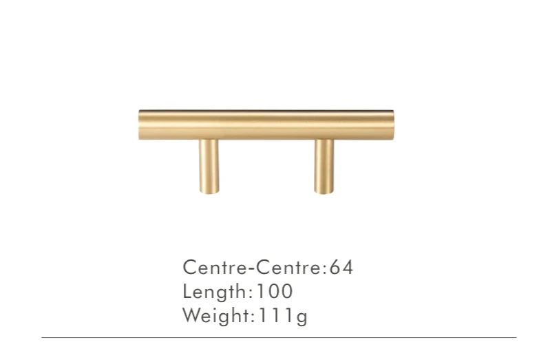 Nurlin T-Bar Messing Möbelgriff – Rund, Extra Lang, Modernes Design für Schränke, Schubladen & Kühlschrank