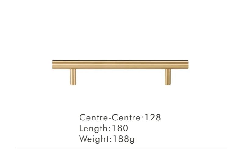 Nurlin T-Bar Messing Möbelgriff – Rund, Extra Lang, Modernes Design für Schränke, Schubladen & Kühlschrank