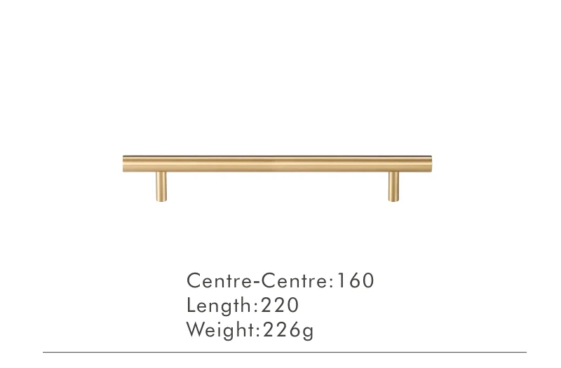 Nurlin T-Bar Messing Möbelgriff – Rund, Extra Lang, Modernes Design für Schränke, Schubladen & Kühlschrank