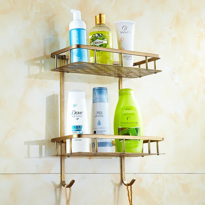 BronzeRoyal Antike Wandablage – Massiv Messing Seifen- & Shampoo-Korb