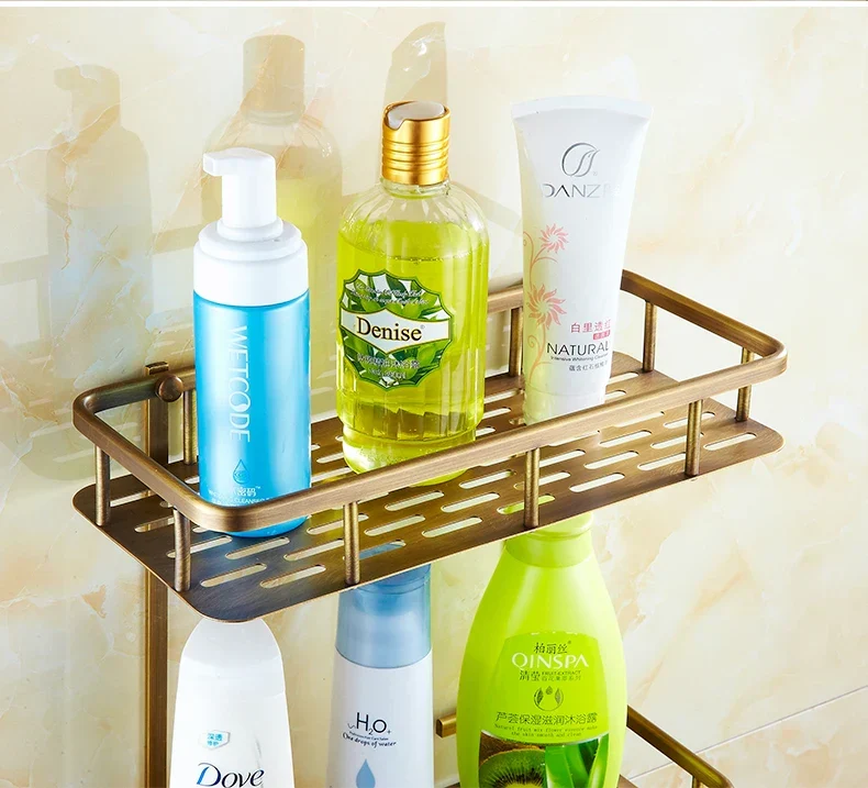 BronzeRoyal Antike Wandablage – Massiv Messing Seifen- & Shampoo-Korb