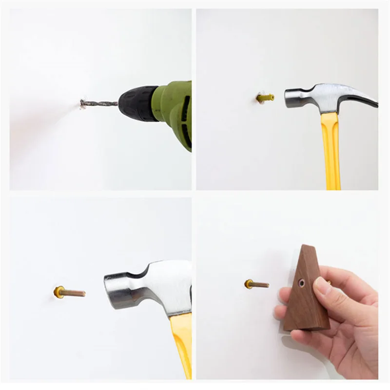 TriLuxe Dreieck Wandhaken – Messing & Massivholz