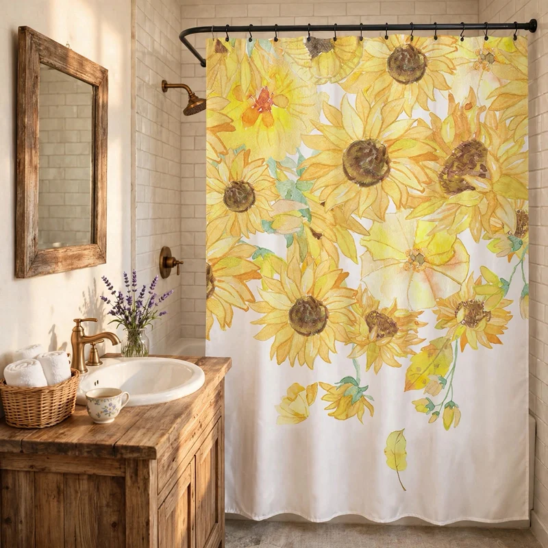 Rustikaler, wasserdichter Duschvorhang mit Sonnenblumenmuster