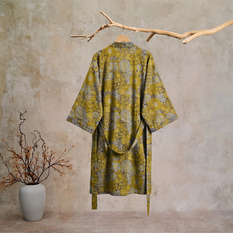 Retro-Bademantel aus Baumwolle mit dezentem Blumenmuster