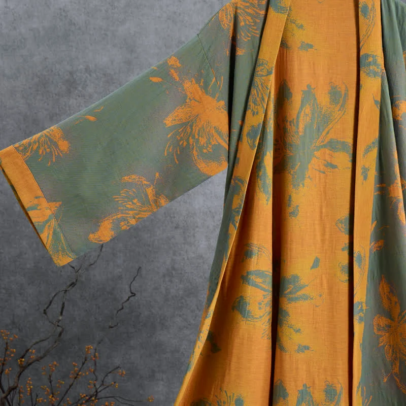 Wendbarer Kimono-Bademantel aus Baumwolle mit Vintage-Blumenmuster