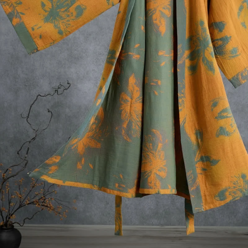 Wendbarer Kimono-Bademantel aus Baumwolle mit Vintage-Blumenmuster