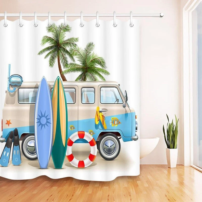 Duschvorhang mit coolem Surfer Bus Motiv