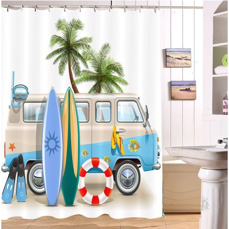 Duschvorhang mit coolem Surfer Bus Motiv