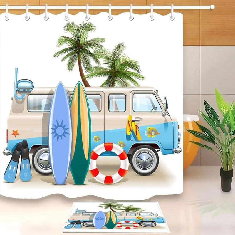 Duschvorhang mit coolem Surfer Bus Motiv