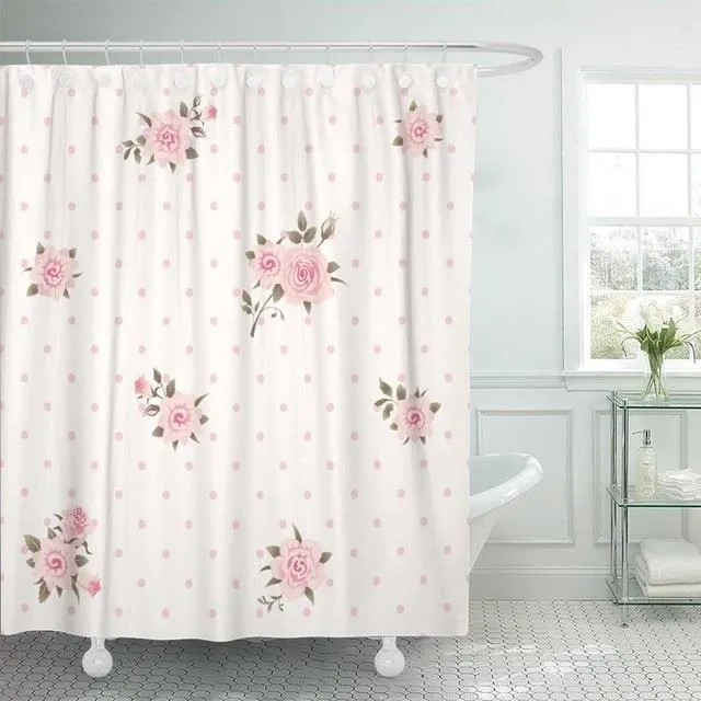 Shabby Chic Duschvorhang mit rosa Rosenmuster
