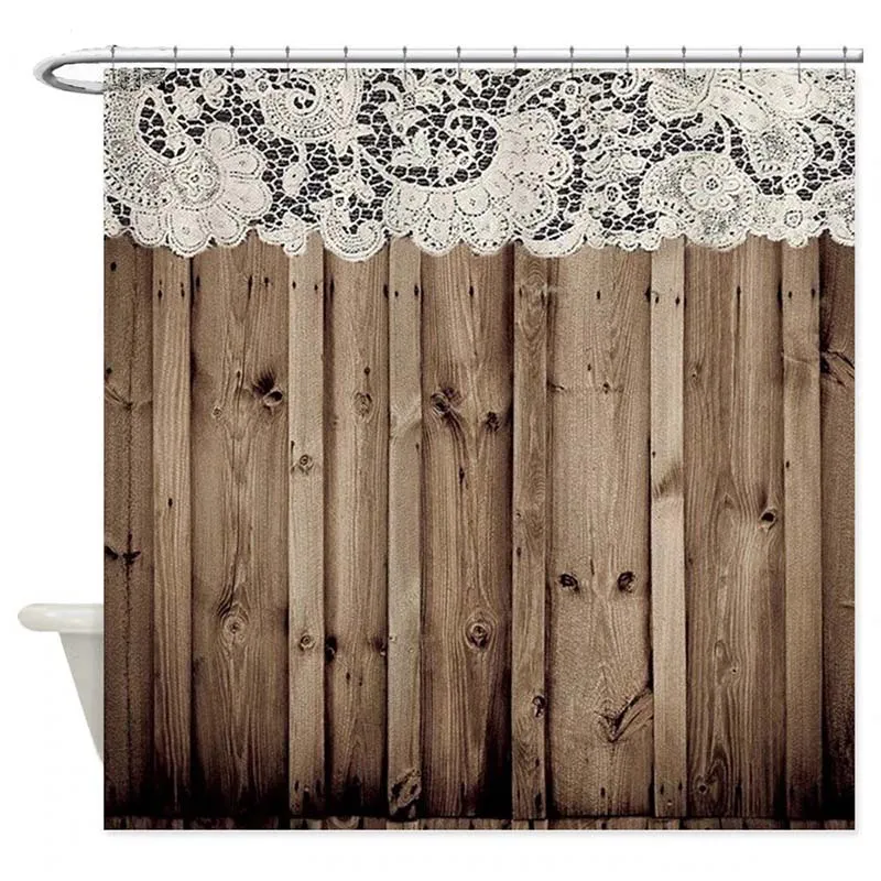 Duschvorhang Landhausstil in Holzoptik mit Spitze