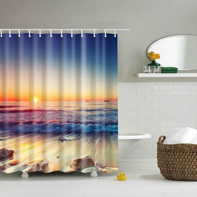 Duschvorhang mit Strand und Meer Sonnenuntergang
