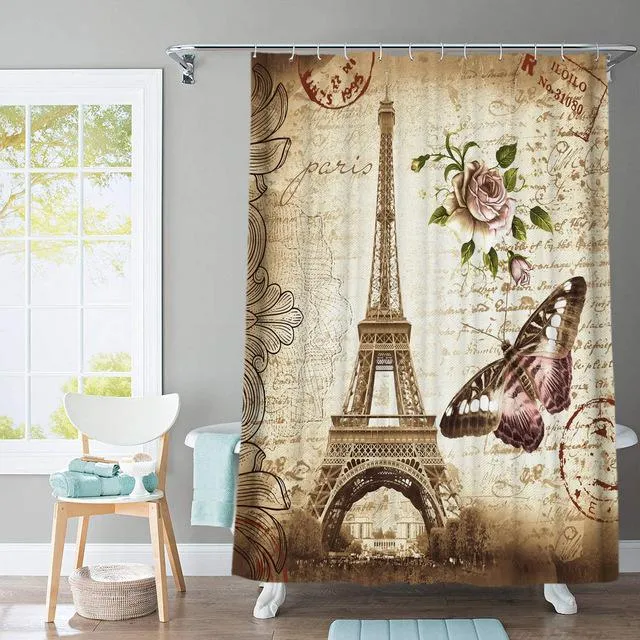 Duschvorhang im Vintage Stil mit Paris-Motiv