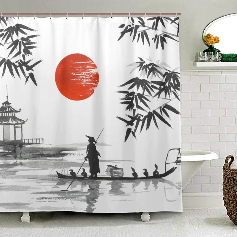 Japanischer Duschvorhang mit Bambus Motiv
