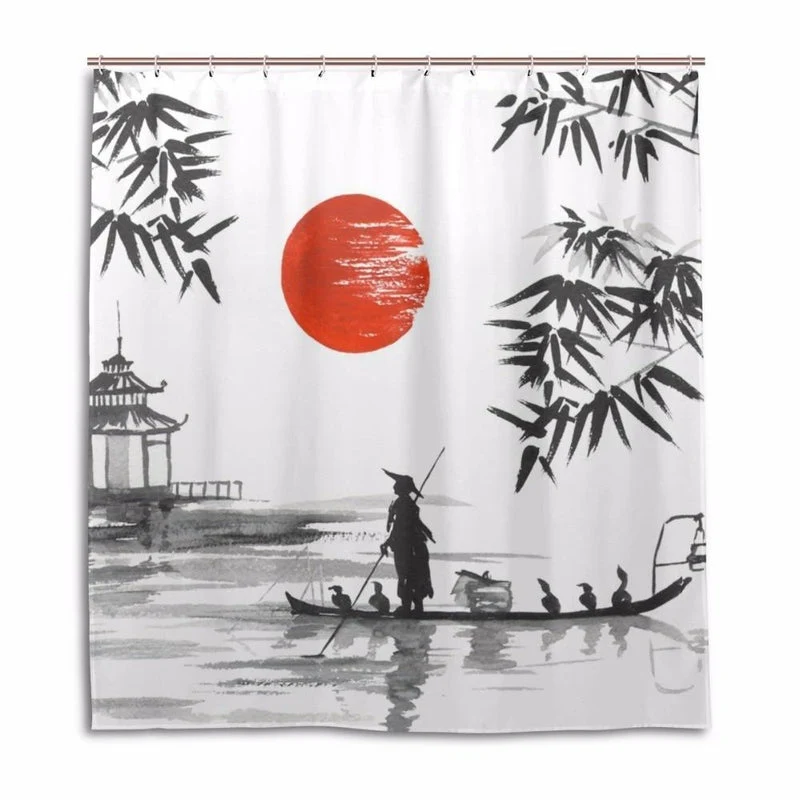 Japanischer Duschvorhang mit Bambus Motiv