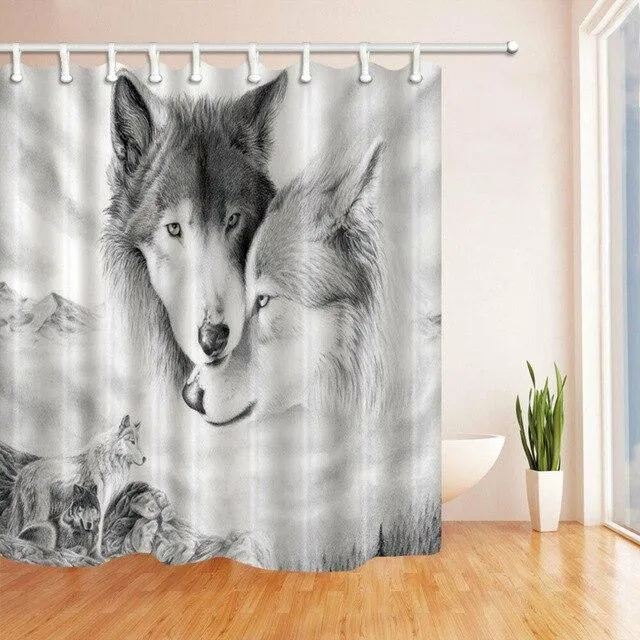Duschvorhang mit realistischem Wolf Motiv
