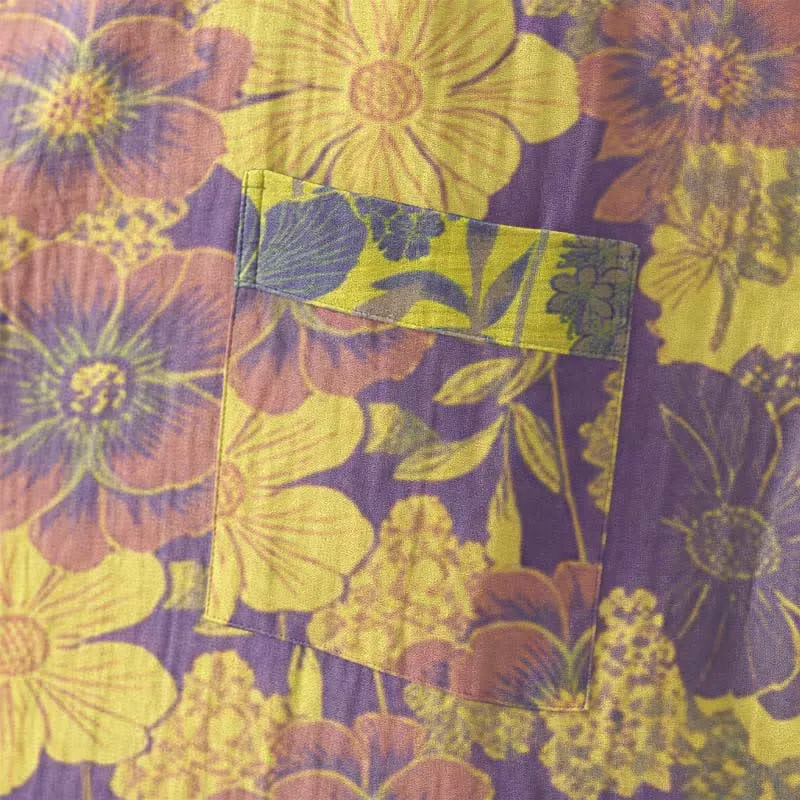 Kimono-Bademantel aus Baumwolle mit lila Blumenmuster