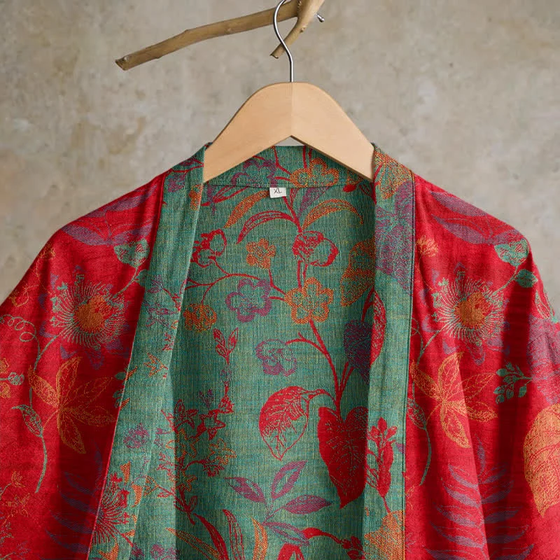 Retro-Baumwollkimono mit Blatt-Jacquardmuster