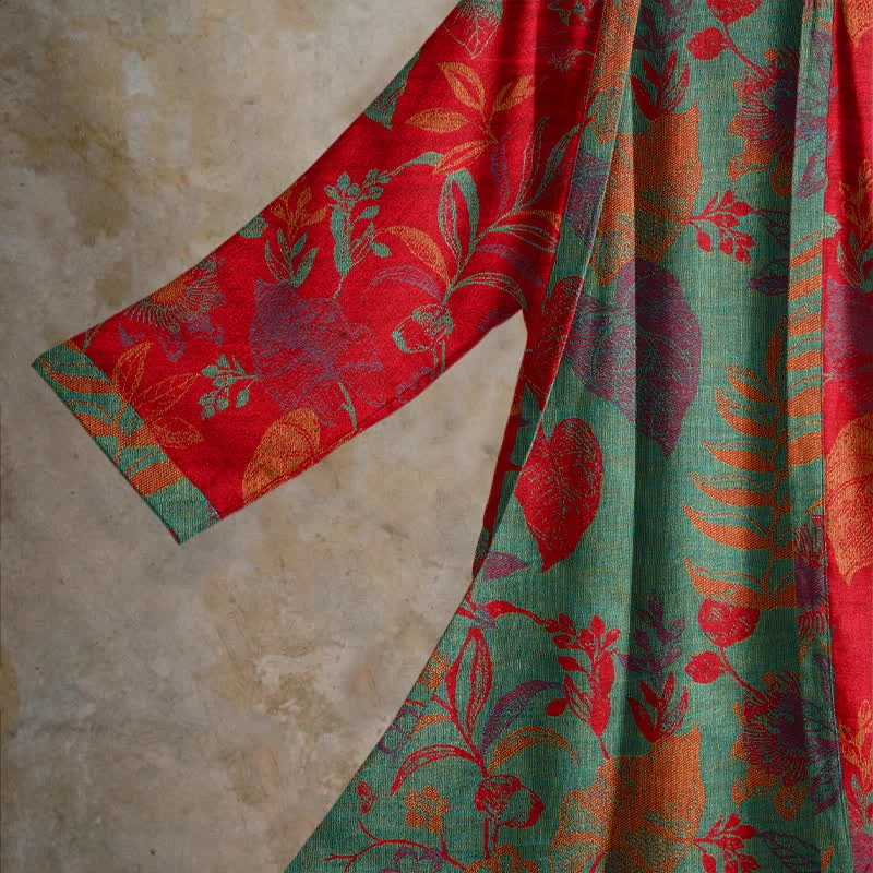 Retro-Baumwollkimono mit Blatt-Jacquardmuster