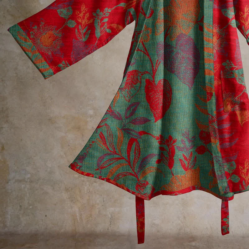 Retro-Baumwollkimono mit Blatt-Jacquardmuster