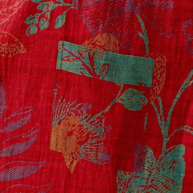 Retro-Baumwollkimono mit Blatt-Jacquardmuster