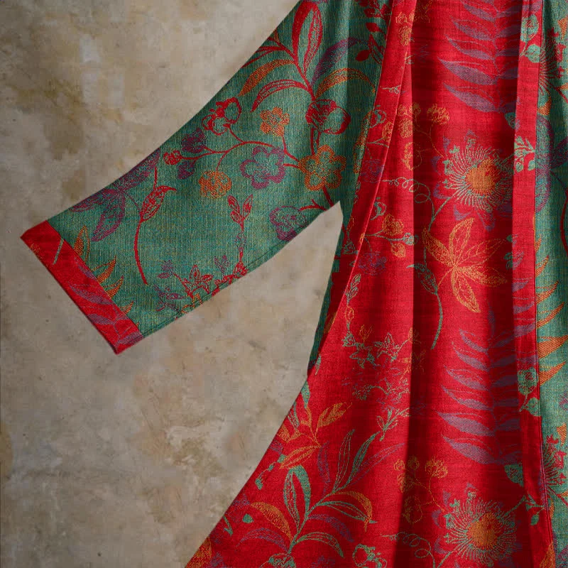 Retro-Baumwollkimono mit Blatt-Jacquardmuster