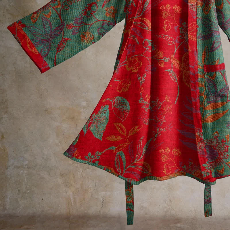Retro-Baumwollkimono mit Blatt-Jacquardmuster