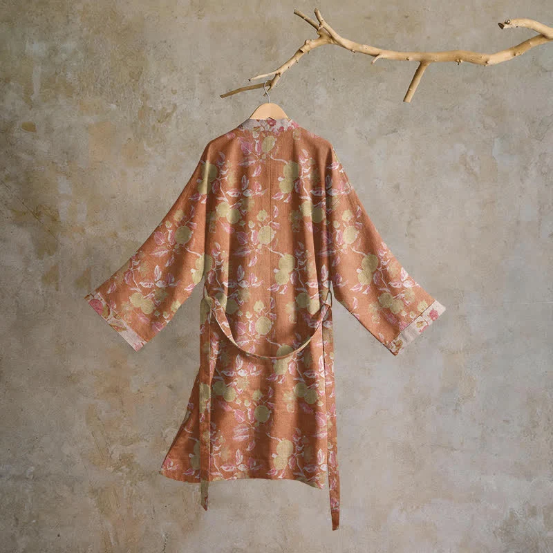 Kimono-Bademantel aus Baumwolle mit botanischem Granatapfelmuster