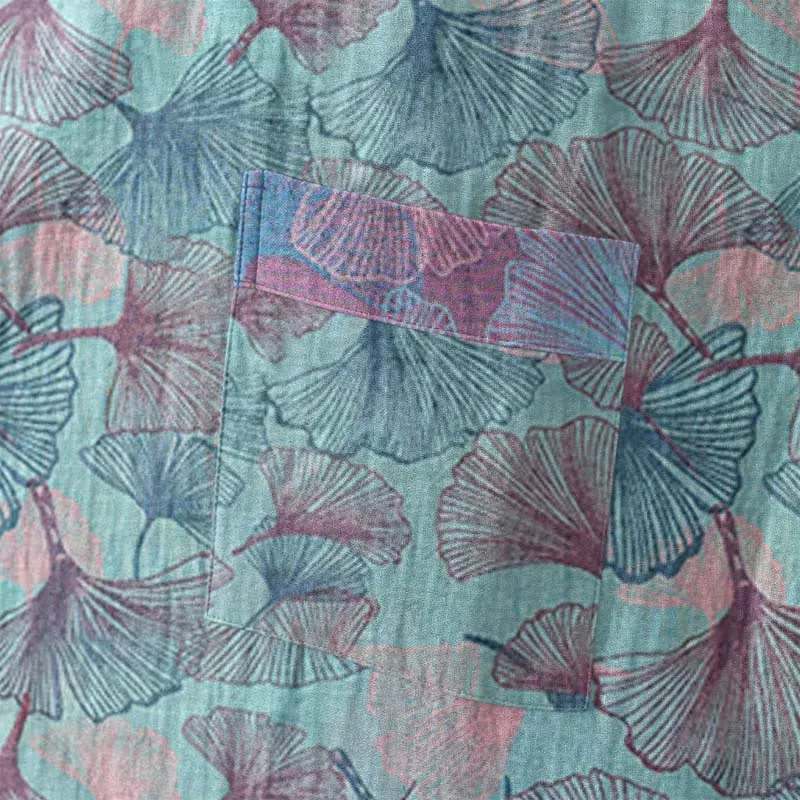 Traumhafter Kimono-Bademantel aus Baumwolle mit Ginkgoblattmuster
