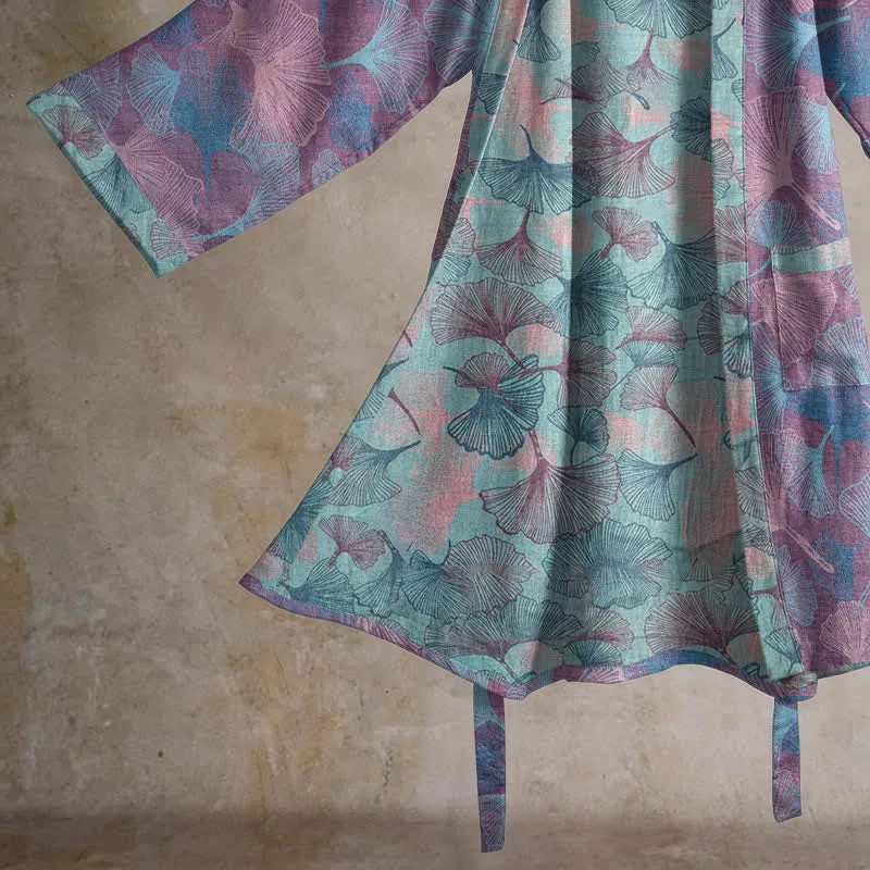 Traumhafter Kimono-Bademantel aus Baumwolle mit Ginkgoblattmuster