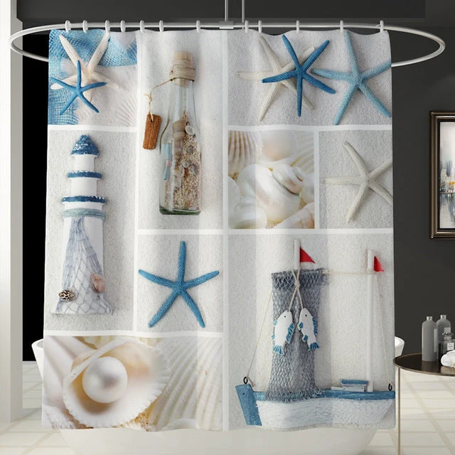 Bedruckter Duschvorhang mit maritimer Collage