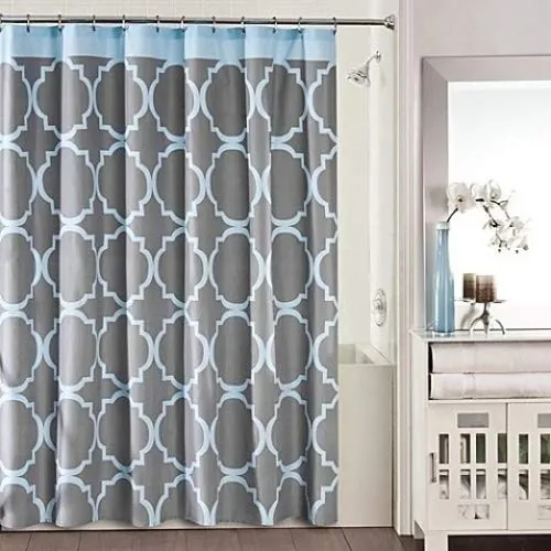 Duschvorhang Grau Blau mit Ornamentmuster