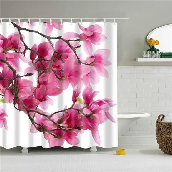 Duschvorhang mit blühenden Magnolien Zweigen