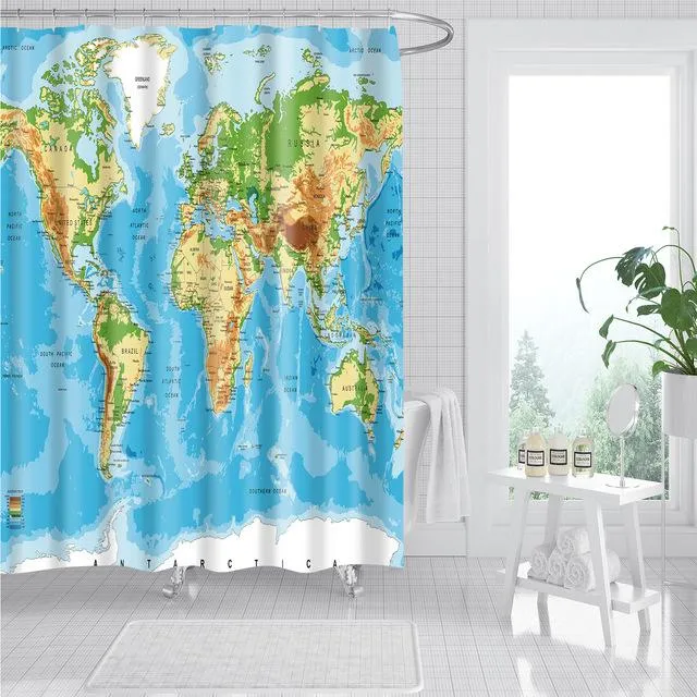 Duschvorhang mit Weltkarte für Badezimmer