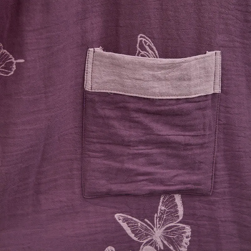 Kimono-Bademantel aus doppellagigem Baumwoll-Doppelgaze mit Schmetterlingsmotiv