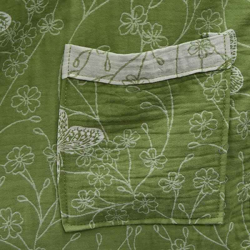 Kimono-Bademantel mit botanischem Schmetterlingsmotiv in Olivgrün