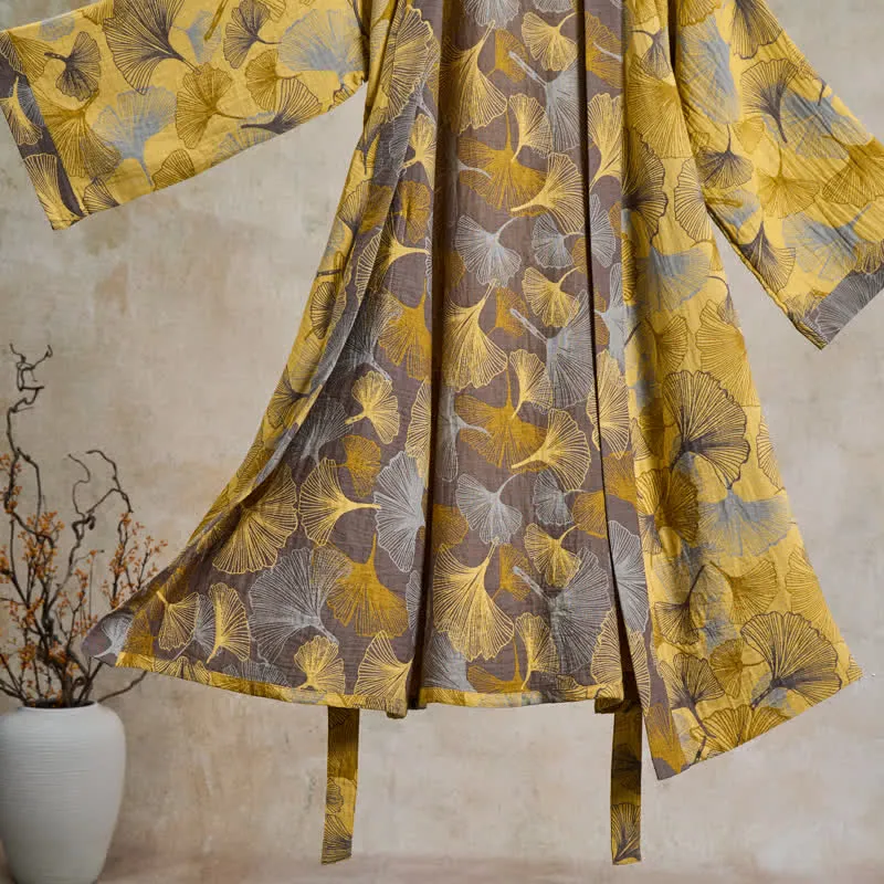 Vintage-Bademantel aus doppellagigem Baumwollgewebe mit Ginkgoblatt