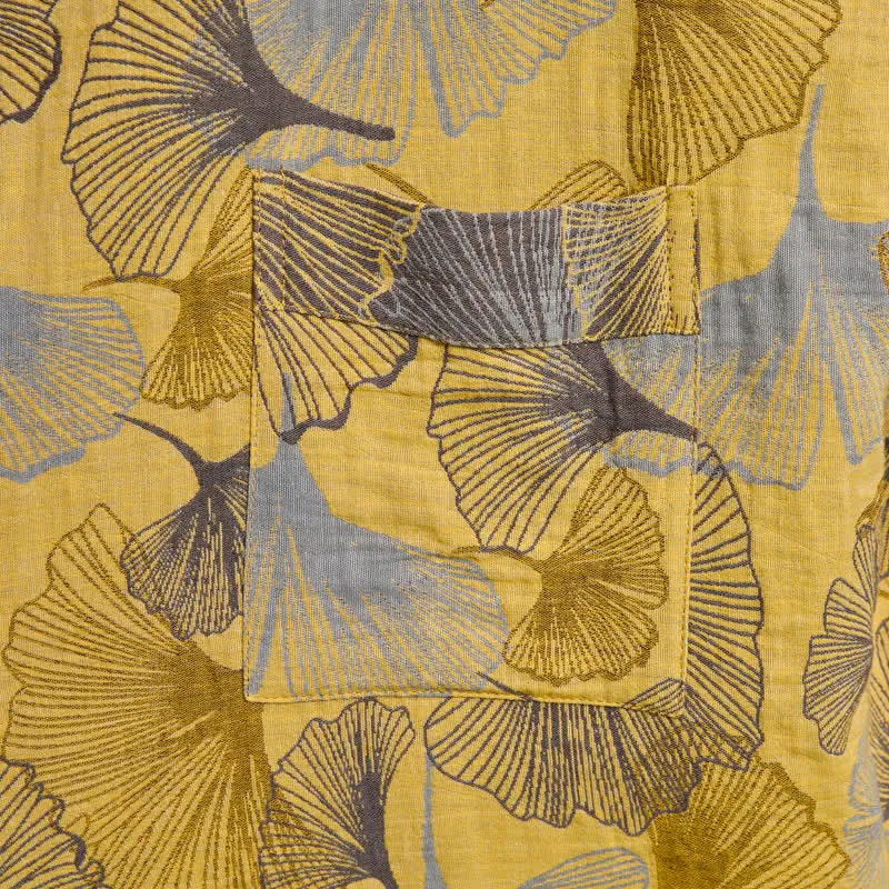 Vintage-Bademantel aus doppellagigem Baumwollgewebe mit Ginkgoblatt
