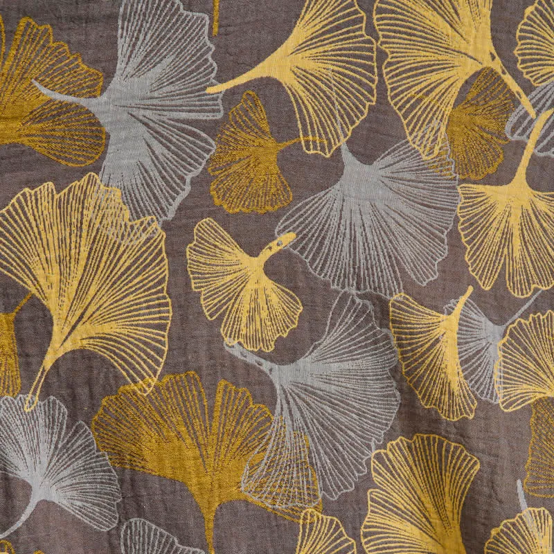 Vintage-Bademantel aus doppellagigem Baumwollgewebe mit Ginkgoblatt