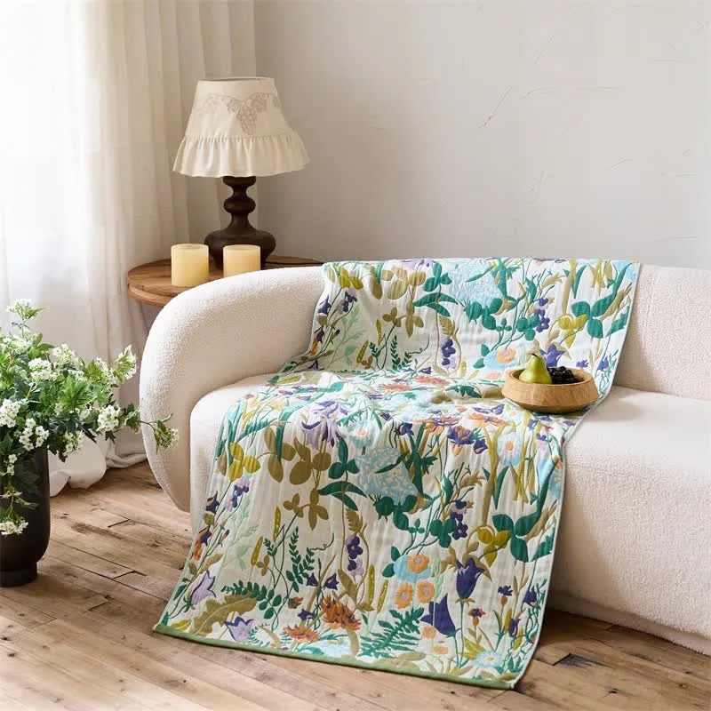 4-lagiges Strand- und Badetuch aus Baumwollmusselin mit Blumenmuster