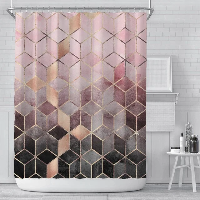 Geometrischer Duschvorhang in Grau Rosa