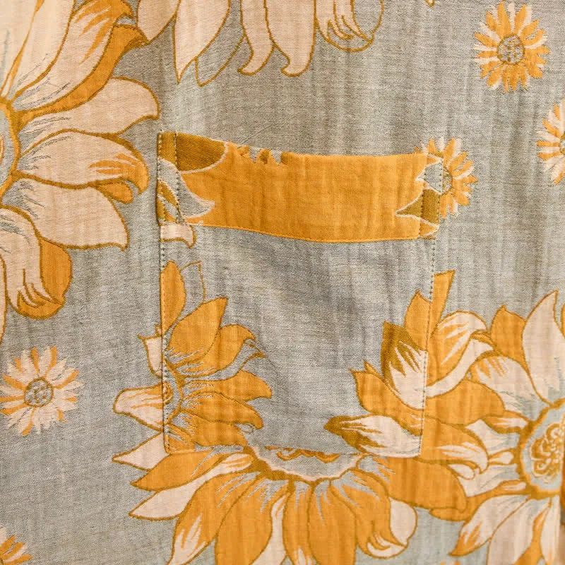 Vintage Sonnenblumen-Baumwollkimono-Bademantel