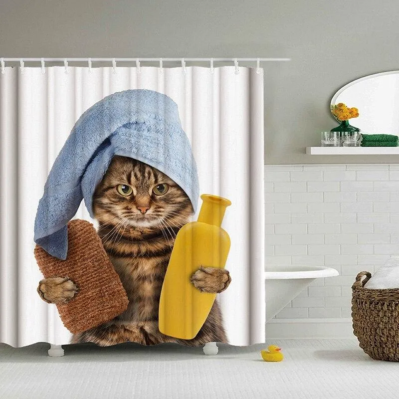 Witziger Duschvorhang mit Katzenmotiv