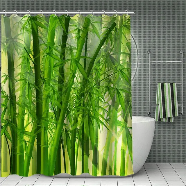Textil-Duschvorhang mit Bambuswald Motiv